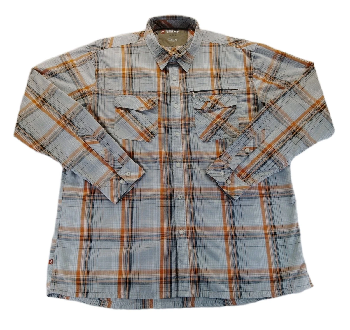 Chemise Simms Homme – Taille XL – Manches Courtes – Motif Plaid Pêche – Occasion Parfait État