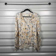 Cleo + Wolf Womens XL Floral Split Neck Rayon Blouse Cream Blue Yellow Boho Top