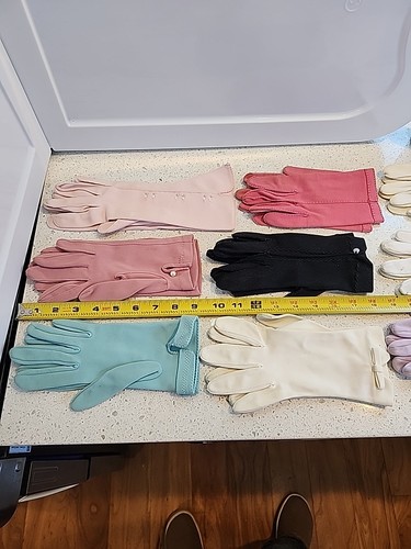 Lot de 9 paires de gants femme vintage rose noir aqua blanc lavande occasion - Photo 22/24
