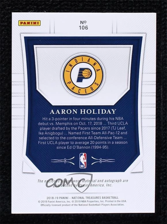 2018 Panini National Treasures Gold /10 Aaron Holiday RPA Rookie Patch Auto RC - Image 2 of 2