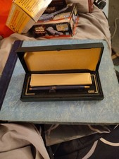 CROSS WOMANS SATIN BLUE GOLD BALLPOINT PEN wLEATHER POUCH 2442