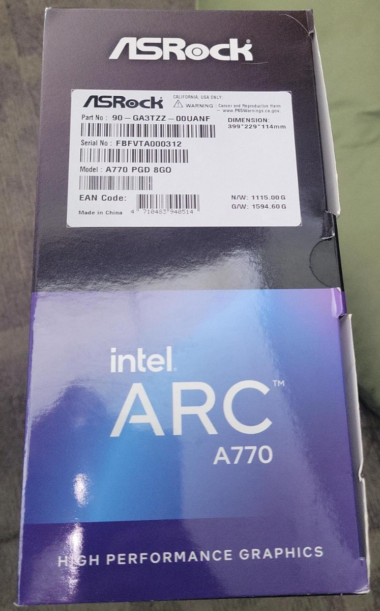 ASRock Intel Arc A770 Phantom Gaming D OC 8GB GDDR6 Graphics Card