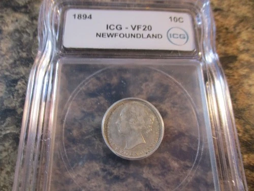 1894 NEWFOUNDLAND 10 CENT SILVER ICG VF 20     701