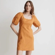 Madewell Maisie Mini Linen Dress Puff Sleeve Square Neck Dress NWT Sz 14