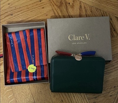 Clare V Les Cartes Leather Case in Evergreen - monogrammed M&M