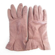 Chloe Logo Engraved Five Finger Leather Gloves 8.3"" Brown Women USED