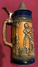 Vintage Old German Handled Beer Stein Mug Lidded Metal Top Germany GERZ