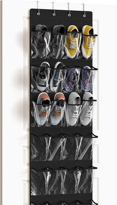 Simple Houseware 24 Pockets - Crystal Clear Over The Door Hanging Shoe Organizer
