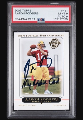 2005 Topps Aaron Rodgers Rookie Autograph 1/1 inscription “My Rookie Card” PSA 9