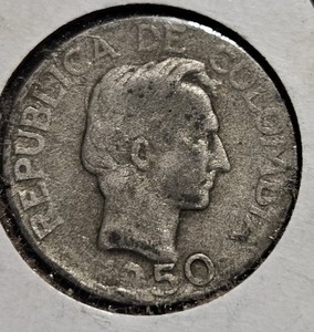 1950 Colombian 10 Centavos Silver Coin