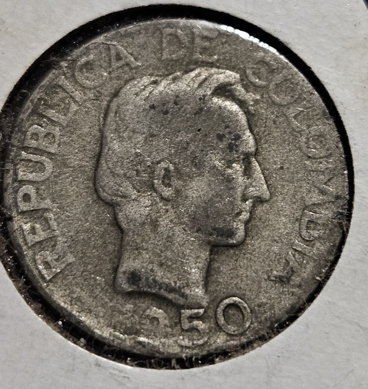 1950 Colombian 10 Centavos Silver Coin