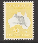 1913 KANGAROO FIRST WATERMARK 5/- GREY & YELLOW "MINT UNHINGED" BW 42B $5000.00