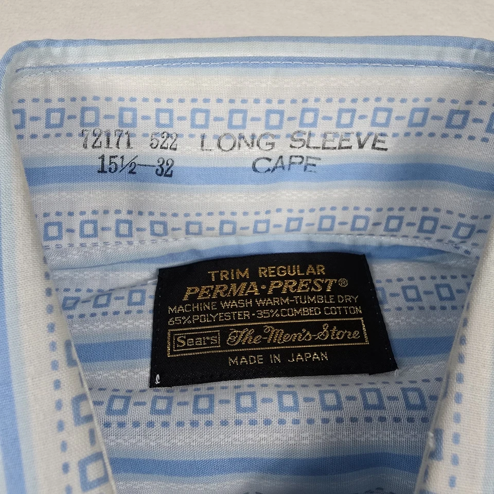 Sears Men's Store Perma Prest 15.5 32/33 Long Sleeve Button Up Shirt Blue White - Image 3 of 4