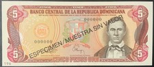 1993 DOMINICAN REPUBLIC PAPER MONEY - 5 PESOS ORO SPECIMEN BANKNOTE!