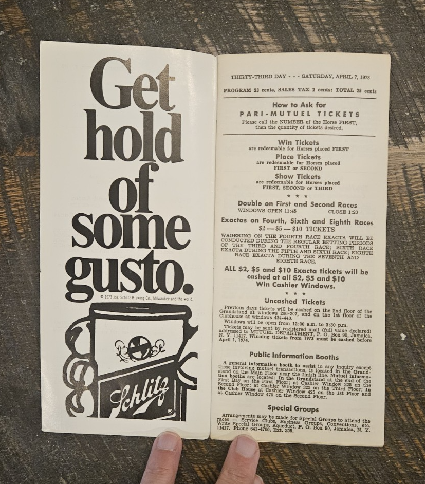 1973 Secretariat Horse Racing Program - Gotham Stakes at Aqueduct, Very ...