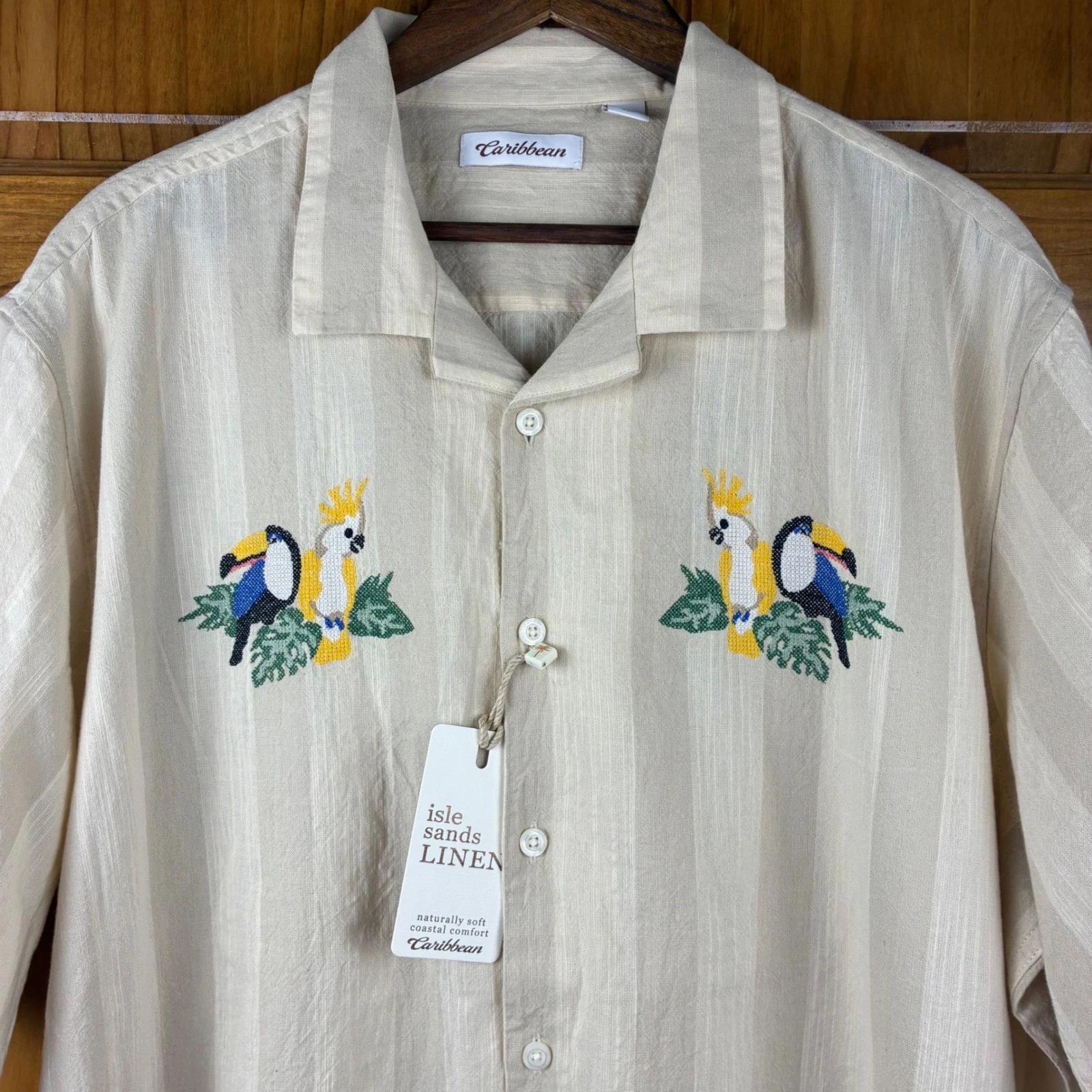Caribbean Isle Sands Linen Tropical Bird Shirt Cream XXL NEW Beach Eclectic