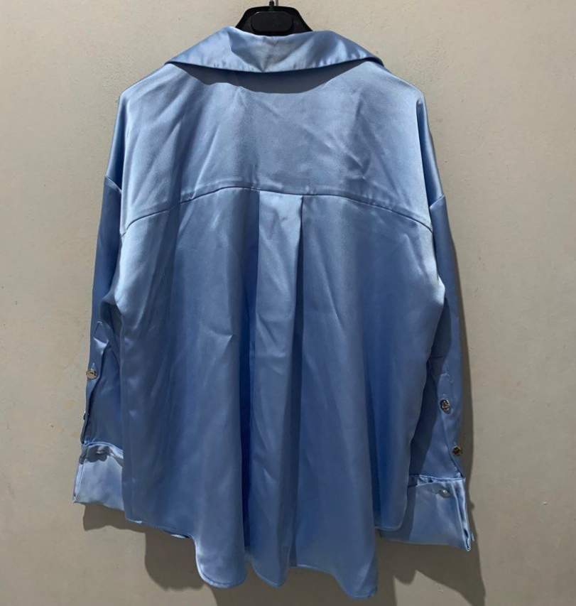 売れ筋商品|||ダナ キャラン ニューヨーク カットソー トップス レディース Plus Size Reverse Satin Button-Front Shirt Skyway Blue ZARA NEW WOMAN ZARA SKY BLUE BUTTONED SATIN SHIRT 8614/845