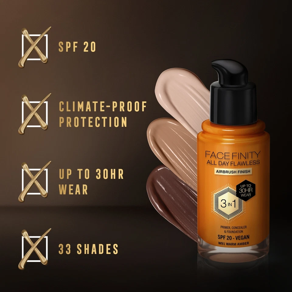 MAX FACTOR Facefinity 3-in-1 Long Lasting Vegan Foundation SPF20 30ml *CHOOSE* - Image 4 of 4