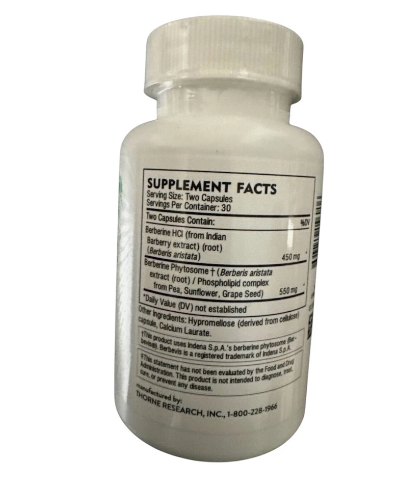 Thorne Research Berberine 1000mg Capsules 60 Count New Sealed Exp 08/2026 - Image 2 of 3