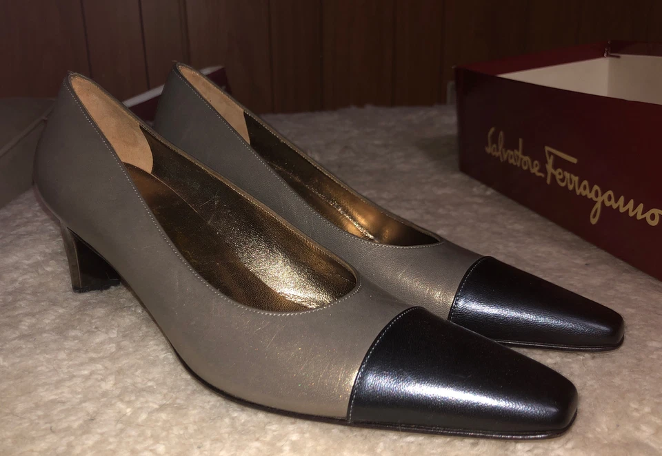 Tacones vintage Salvatore Ferragamo Pechino Misty para niños 7 AAA, bolsa antipolvo y caja Foto 4 de 4