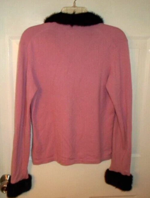 Nordstrom розовый 100% кашемир кардиган свитер с подлинный норковый воротник и манжеты MED - Изображение 2 из 4
