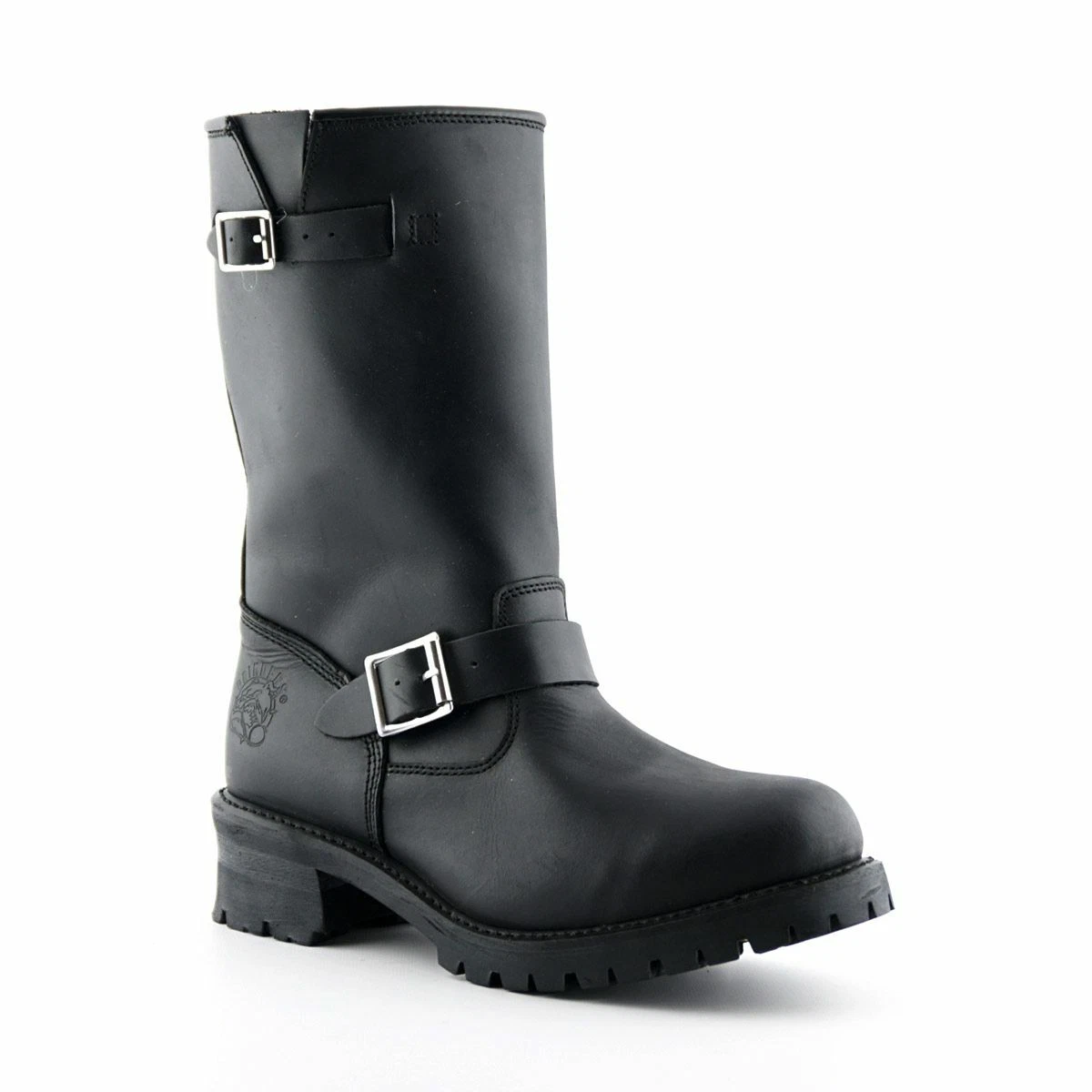 Mens Classic Leather Designer Look High Leg Engineer Biker Boots Turbo Black
