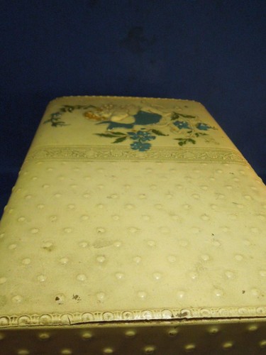 Antique Victorian 1890s Celluloid Coated Embossed Vanity Box Cherub Satin Lined - Picture 11 of 12