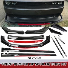 Glossy Black Look Red Front Lip Chin Bumper Side Skirt For Dodge Challenger