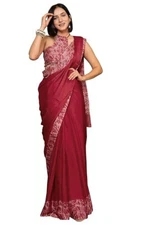 Indian Chiffon Saree With Unstitched Blouse Piece Party Wedding Wear For Women