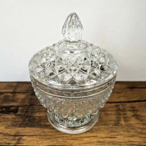 Vintage - 5¼" Anchor Hocking Wexford Pressed Glass Sugar Candy Bowl w/ Lid