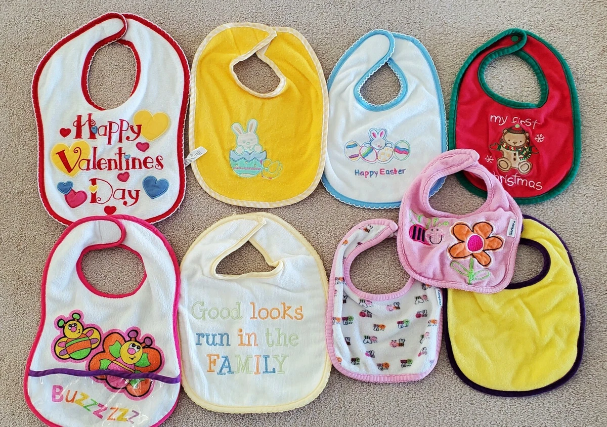 Lot of 9 Holiday Christmas Easter Valentine s asst. Baby Bibs