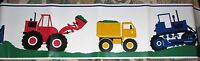 Red Bulldozers Yellow Dump Trucks & Blue Tractors Self-adhesive Wallpaper Border Red Bulldozers Yellow Dump Trucks & Blue Tractors Self-adhesive Wallpaper Border