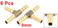 6Pcs T-Shape 3 Ways Brass Hose Barb Fitting Adapter Coupler for 6mm Pipe