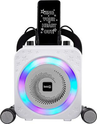 Wiederaufladbare Bluetooth Karaoke Maschine mit zwei Mikrofonen Effekten & LED-Leuchten