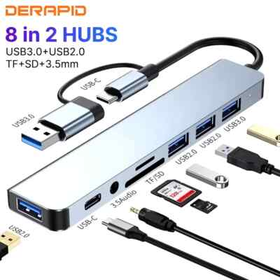 USB-A USB-C 3.0 8-in-2 HUB Multiport Adapter SD TF Kartenleser Typ C USBC