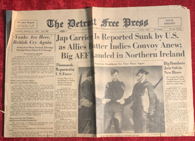 The Detroit Free Press Tuesday, January 27, 1942 Front Page Section Only