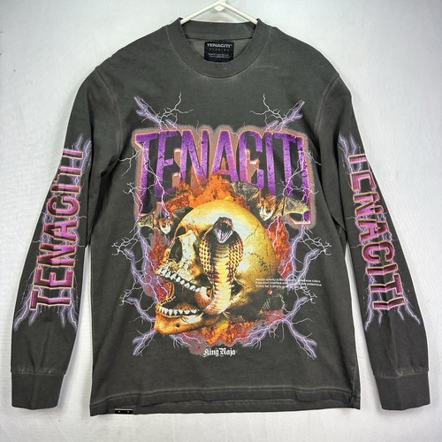 Tenaciti Herren Medium Rundhals T-Shirt Langarm Grafik Streetwear Skull Cobra