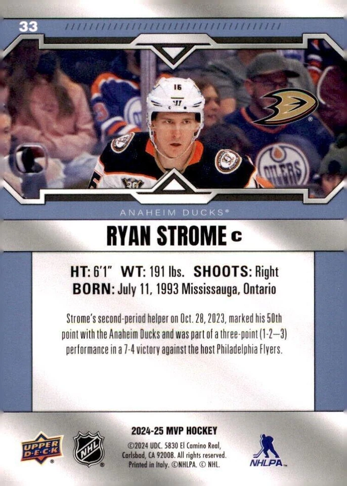 Upper Deck Ryan Strome MVP Card - Anaheim Ducks 2024-25 - Image 2 of 2
