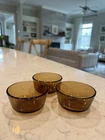 3 Vintage Anchor Hocking Fire King Brown Amber 6 oz Glass Custard Cups Ramekins