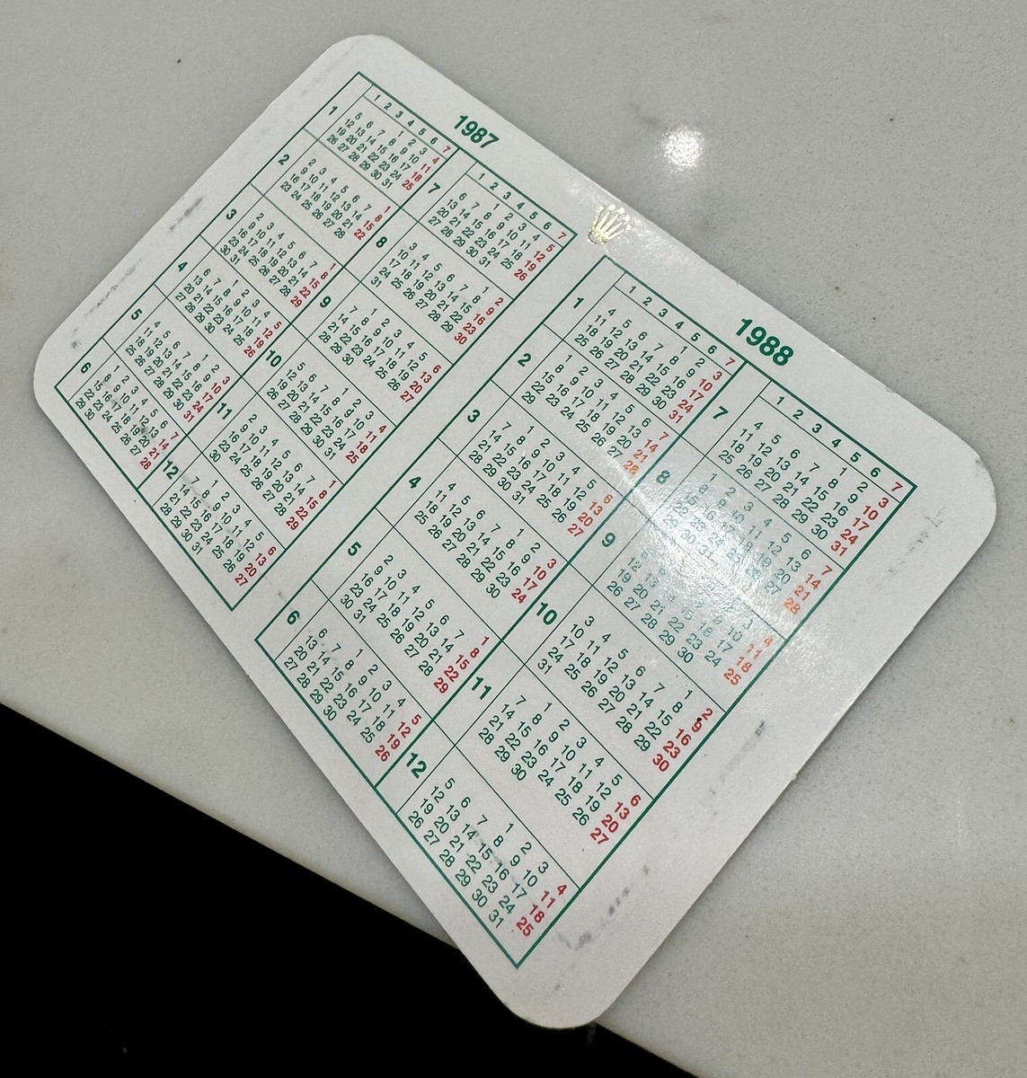 Authentic Rolex Calendar Card 1987-1988 Day-Date Submariner GMT