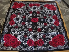 Rock n Roll Red Roses Black White BANDANA Scarf Head Neck Face Wrap Handkerchief