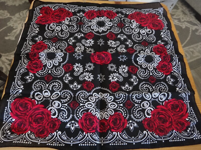 Rock n Roll Red Roses Black White BANDANA Scarf Head Neck