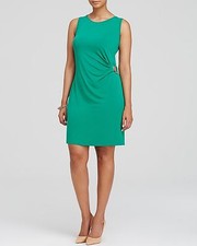 NWT $140 MICHAEL KORS Sleeveless Side Buckle Ruched Jersey Dress Pepper Green M