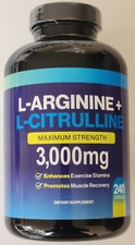 L-Arginine 1000mg L-Citrulline 2000mg 240Caps Amino Acid Non GMO/Gluten Free