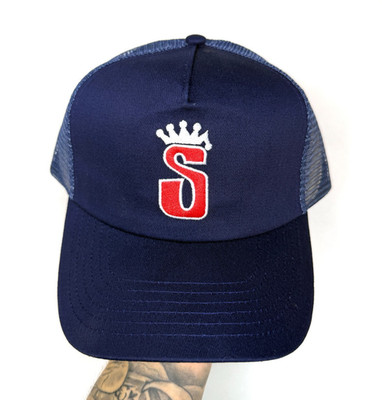 Stussy S Crown Trucker Snapback Cap Navy Blue Logo Baseball Hat | eBay