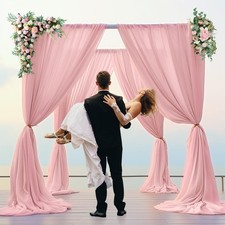 2 Panels 10x10ft Dusty Rose Chiffon Sheer Backdrop, Wrinkle-Free, Drapes, Arch