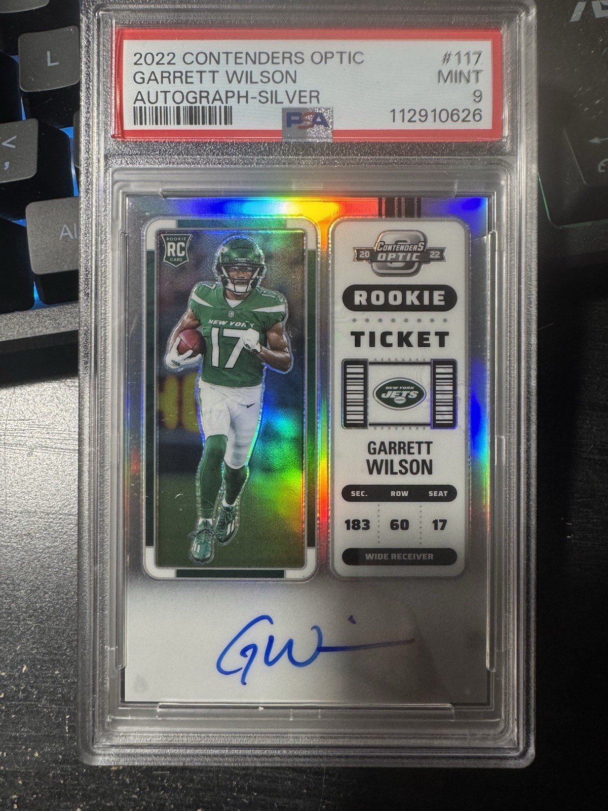 2022 Panini Contenders Garrett Wilson #117 Rookie Ticket Auto PSA 9