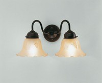 Wandlampe Antik Messing Glas Champagner 2-Flammig Floral Wandleuchte Wohnzimmer