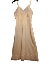 Vintage Cream Full Slip With Lace Details Adjustable Straps Womens Lingerie Unde