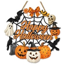 Halloween Door Decoration Halloween Wreath Sign for Front Door Wooden
